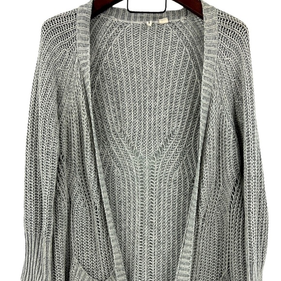 Anthropologie Moth long Midi Light Gray open knit cardigan SZ M - Picture 1 of 10